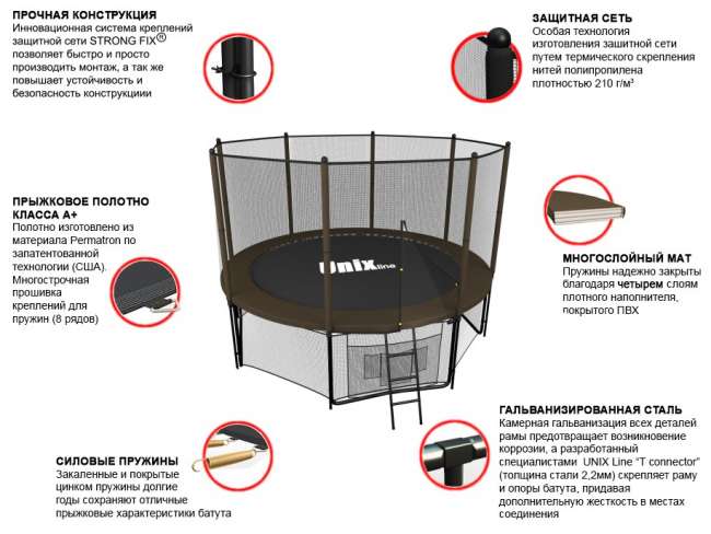 Батут с сеткой UNIX line 8 ft Black / Brown (outside)
