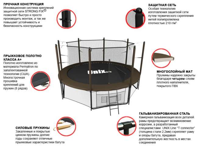 Батут с сеткой UNIX line 12 ft Black / Brown (inside)