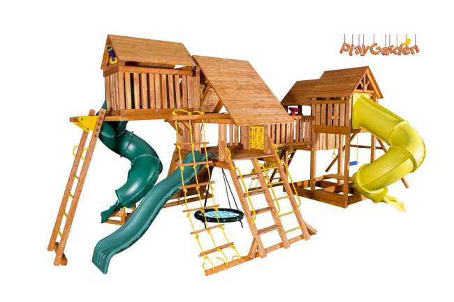 Игровая площадка PlayGarden "Mega SkyFort" с двумя игровыми домиками и переходом