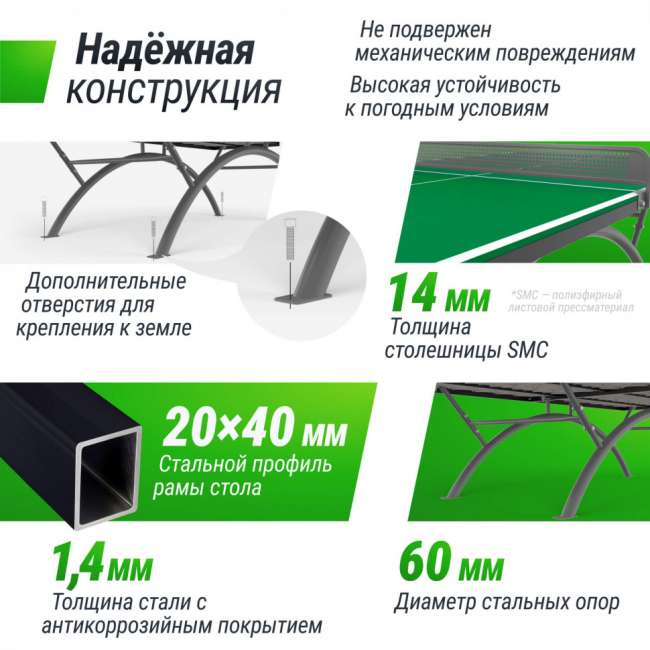 Антивандальный теннисный стол UNIX Line 14 mm SMC (Green/Grey) Антивандальный теннисный стол UNIX Line 14 mm SMC (Green/Grey)