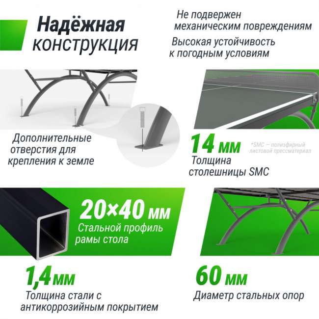 Антивандальный теннисный стол UNIX Line 14 mm SMC (Grey/Grey)